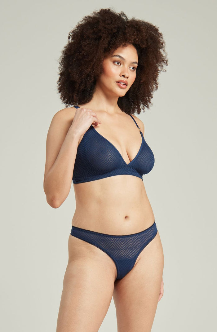The Sheer Deco Barely There Thong Navy