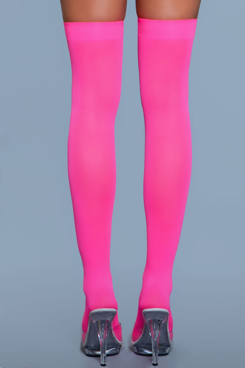 Opaque Nylon Thigh Highs Neon Pink SEXY DRESS OUTLET