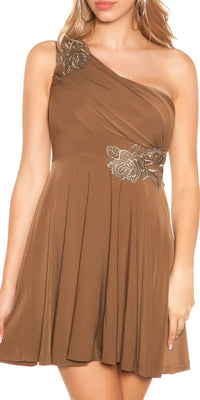 PARTY DRESS WITH EMBROIDERY BROWN SEXY DRESS OUTLET