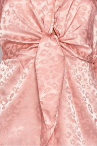 Rose Leopard Satin Long Sleeve Tie Waist Shirt Dress Sexy Dress Outlet