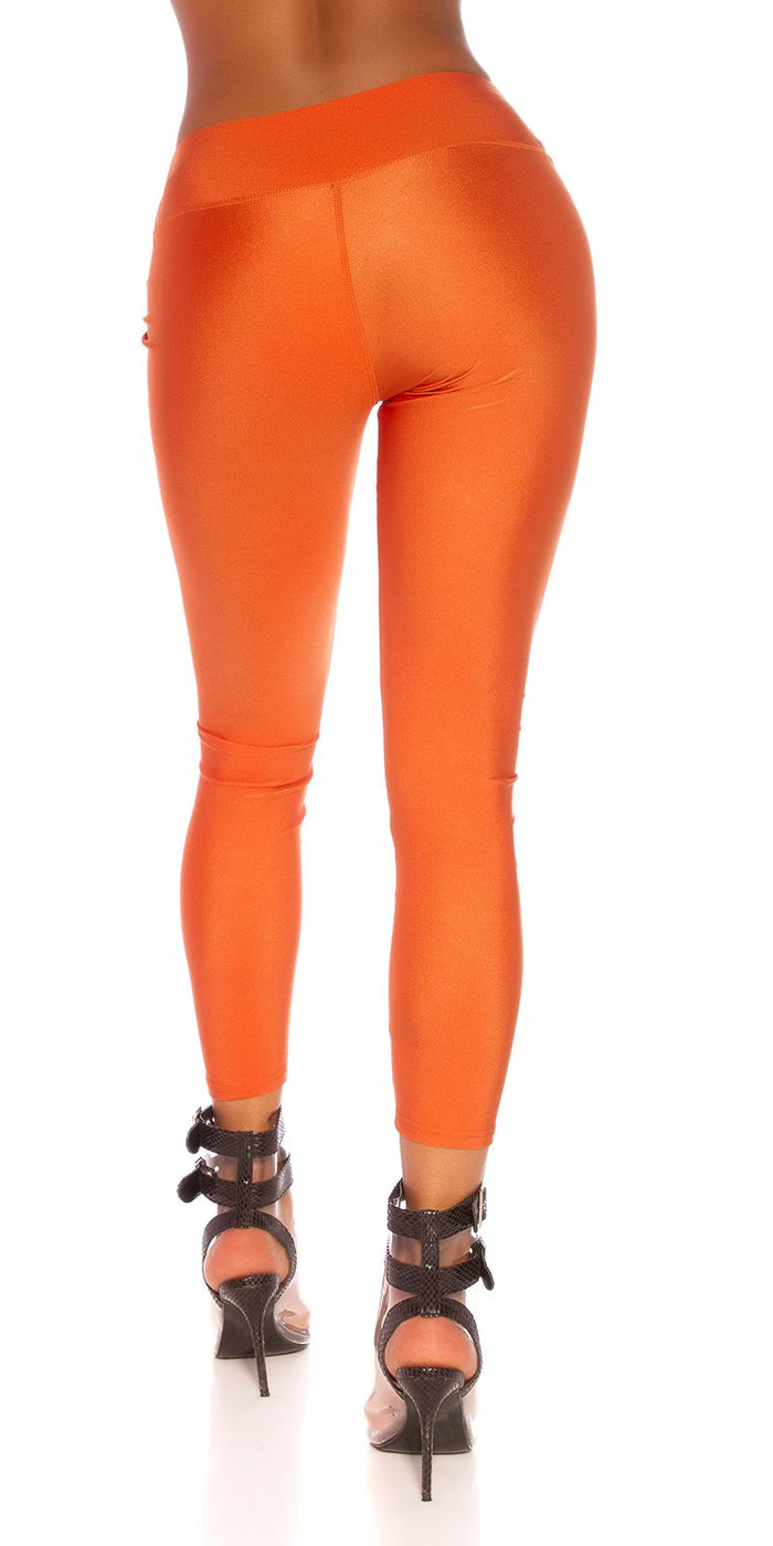 Sexy Metallic-Look Leggings Orange Sexy Dress Outlet