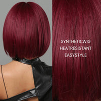 Short Bob Straight Wine Red Synthetic Bangs Wig For Cosplay Party With Wig Cap Sexy Dress Outlet