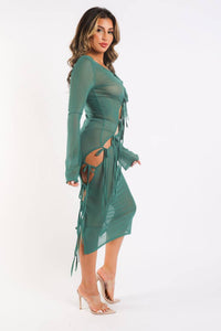 Tie Detailed Mesh Coverup Dress Green Sexy Dress Outlet