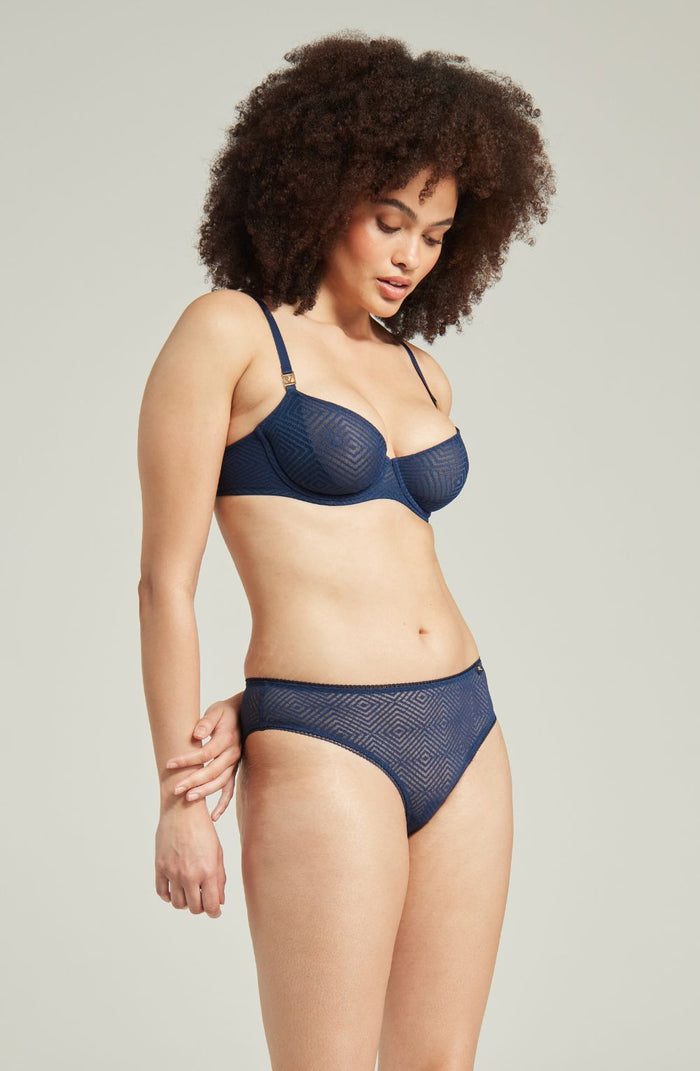The Sheer Deco Lift Balcony Bra Navy Up to GG Cup